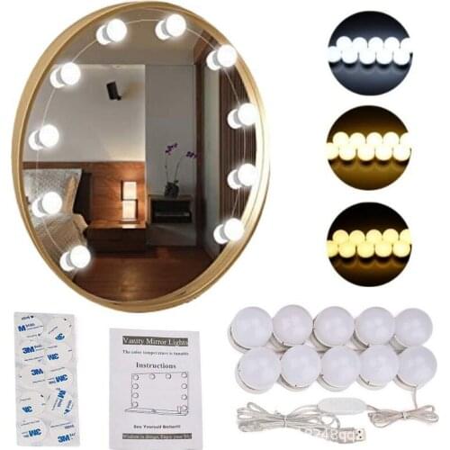 YIMIA 10 Bulbs LED Makeup Mirror Lights 12V LED Hollywood Vanity Lights Stepless Dimmable Wall Lamps Kit for Dressing Table