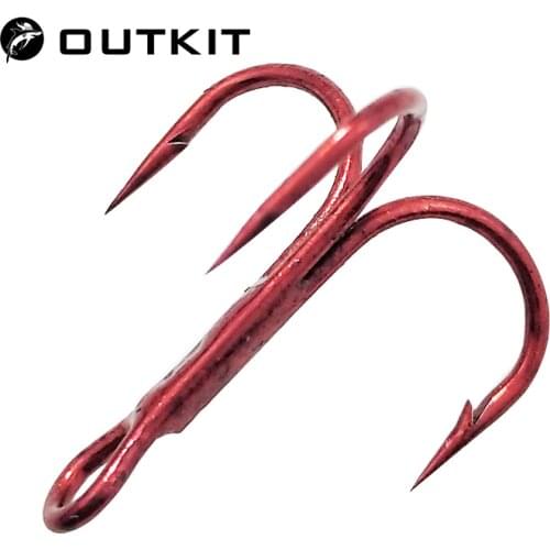 OUTKIT 20PCS/lot High Carbon Steel Treble Fishing Hooks Red Hard Lure Round Bent Triple Artificial Lure Fishhooks Size 4 6 8 10