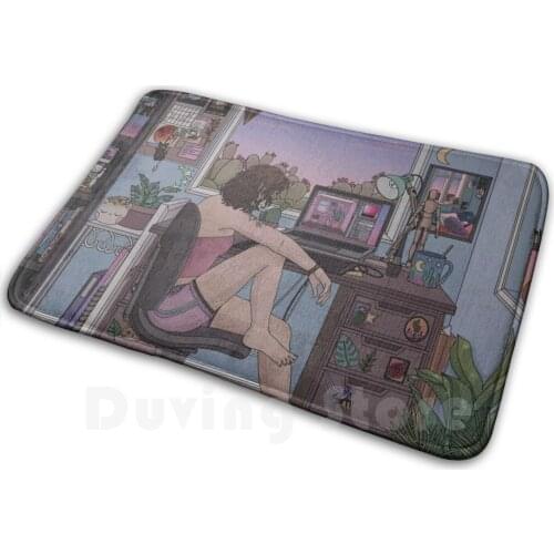 Creative Space Mat Rug Carpet Anti-Slip Floor Mats Bedroom Cartoon Aesthetic Room Interior Anime Moon Desert Plants Cats Cat
