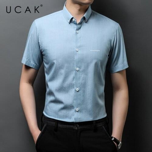 UCAK Brand Turn-dwon Collar Shirt Clothing Streetwear Tops New Summer Arrival Short Sleeve Solid Color Shirts Men Clothes U6207