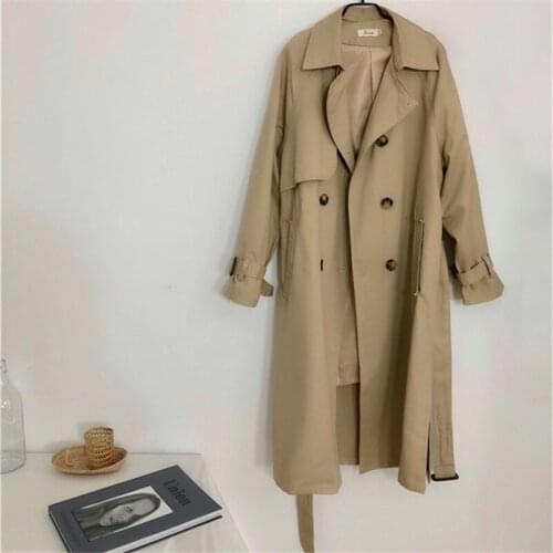 Over The Knee Trench Coat For Women 2020 Spring Korean Mid-length Suit Collar Double-breasted Outerwear Loose Wild Windbreaker