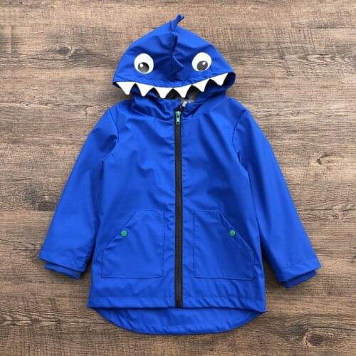 Children/Kids/Boys Windproof Waterproof PU coat, Toddler 3D Blue Dinasour Jacket, Hooded Spring/Autumn Jacket, size 9M to 3Y