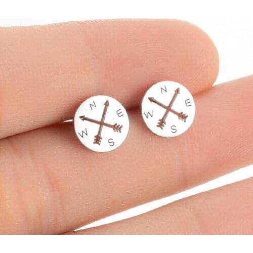 1Pair Geometric Round Women Rose Gold Plated Black Stud Earrings Stainless Steel Jewelry pendientes mujer moda 2021 Drop Ship