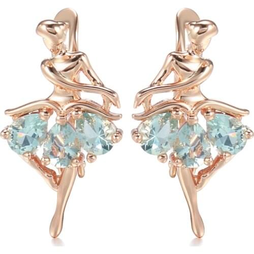 Kinel New 585 Rose Gold Ballet Drop Earrings for Women Mosaic Blue Natural Zircon Bridal Earrings Fashion Wedding Jewelry