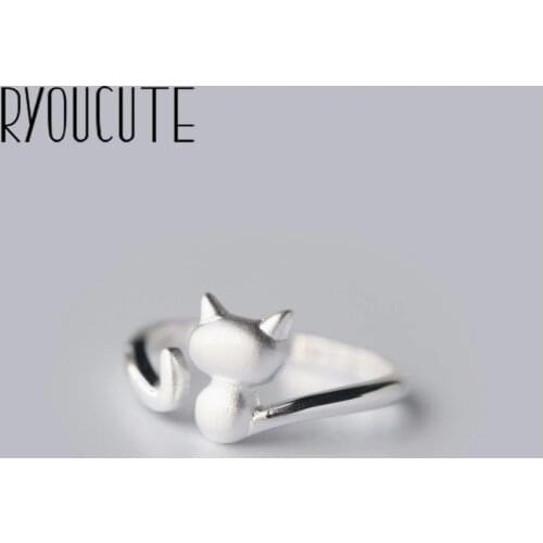 RYOUCUTE 100% Real Silver Color Exaggerated Personality Big Cat Animal Rings for Women Statement Adjustable Finger Ring