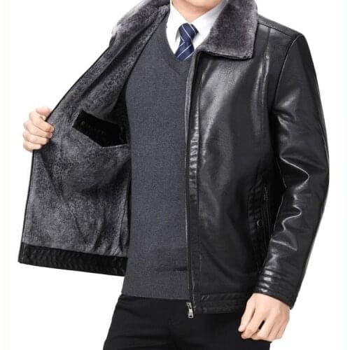 Winter new middle-aged and old leather men plus plus thick fur all-in-one father winter jacket middle-aged leather jacket