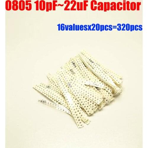 0805 SMD Capacitor Sample Kit 16valuesX20pcs=320pcs 10PF~22UF Capacitor Assortment Pack