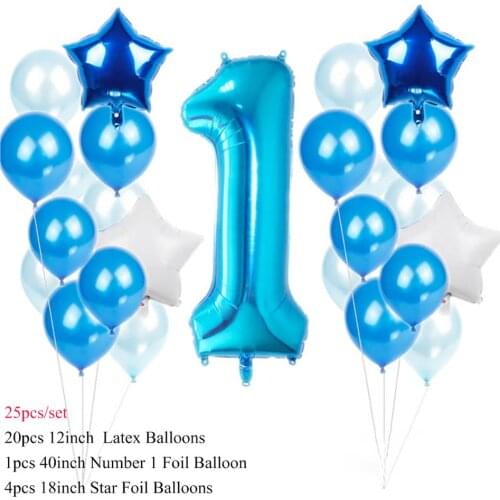 1st Blue Birthday Balloons Pink Latex Confetti Balloons Number 1 Foil Balloons First Baby Boy Girl Birthday Party Decorations