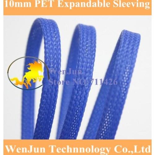 10mm PET Expandable Snakeskin network wire weaving mesh Braided Sleeving for Power cable---Blue Color
