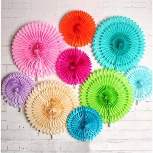 10pcs 20cm Wheel Tissue Paper Fans Flowers Lanterns For Wedding Party Birthday Home Office Hotel Hanging Decoration