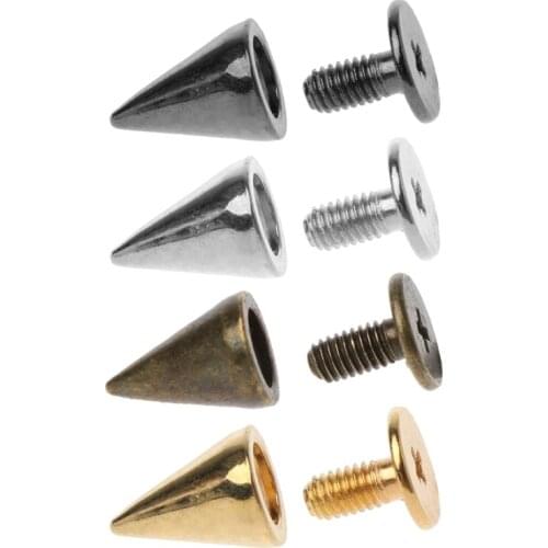 100 Sets 10MM Bullet Cone Spike and Stud Metal Screw Back for DIY Leather Craft