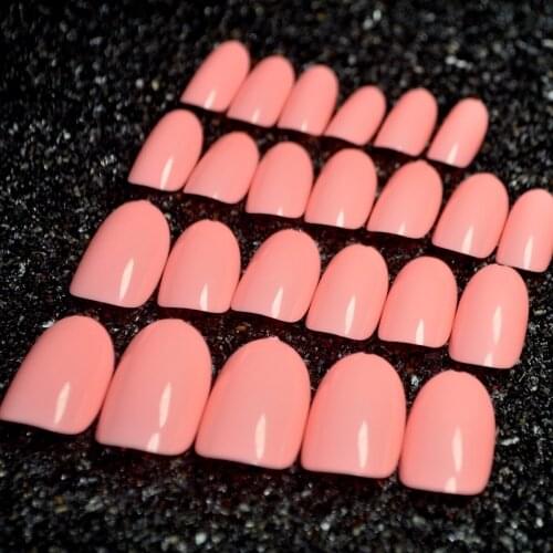 24pcs False Nails Candy Full Artificial Manicure Nails Oval Round Smooth Peach Pink Color Fake Nail Tips