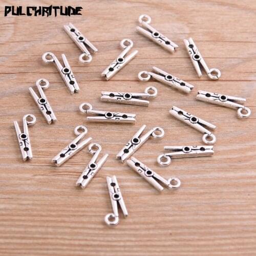 30pcs 8*19mm Antique Silver color Color Metal Zinc Alloy Hanger Clip Charms Fit Jewelry Pendant Charms Makings
