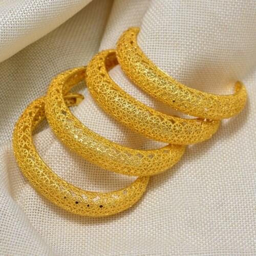 4pcs Dubai Arab Wedding Bracelet Bangles for Women Girl Indian Gold Bracelets&Bangles Copper Ball Cuff Bangles Bridal Jewelry