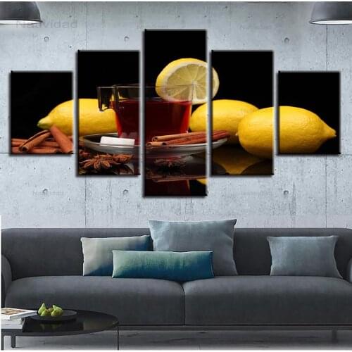5 Pieces Lemon Spice Wine Fruits Posters Hd Prints On Canvas Painting Modular Pictures Home Wall Art Cuadros Room Decoration