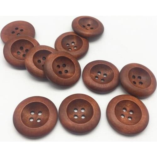 50pcs Brown Wooden 4 Holes Buttons 25mm Round Sewing Accessories Fancy Coat DIY Button Embellishments For Scrapbooking
