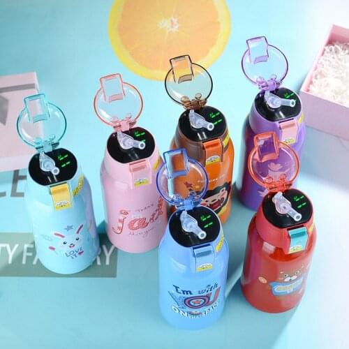 500ml Children Cartoon Bottles Temperature Display 316 Stainless Steel Tumbler Mug for Kids with Handle and Straw