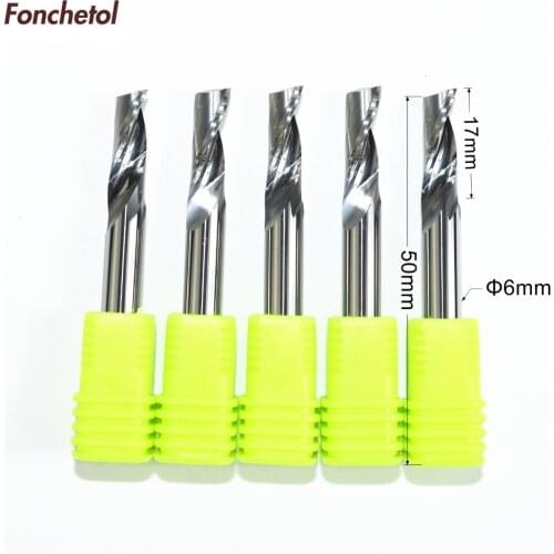 6mm*17mm-5pcs.cnc solid carbide aluminum engraving router bit,1 flute spiral aluconbond milling cutter,tungsten end mill