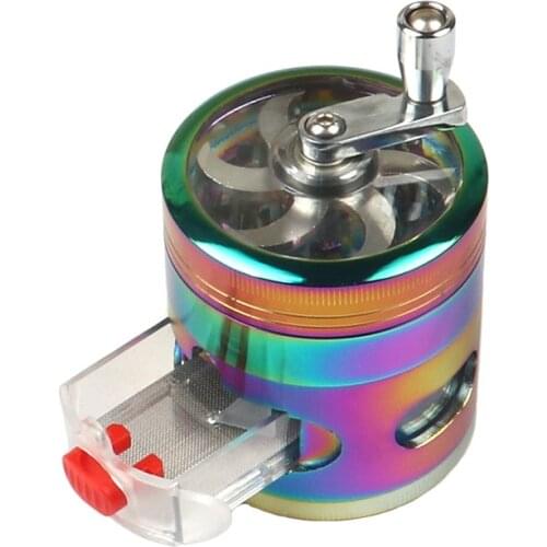 63MM 4 Layers Herb Grinder with Drawer Smoke Crusher Crank Pollinator Herb Grinder Spice Grinder Hand Crank Clear Top Men Gift
