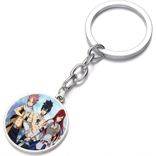 Anime Fairy Tail Keychain Glass Dome Key Chain Bag Charm Pendant Keyring Holder Kids boy girl Pendant