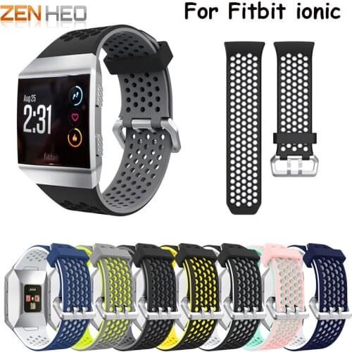 Aresh for Fitbit Ionic Band, Adjustable Sport Silicone Accessory Band For Fitbit ionic Smartwatch ,Pink/Green (Large 6.7"-8.1")