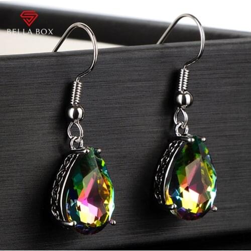 BELLA BOX Trendy 925 Sterling Silver Drop Earrings For Charm Lady Water Drop Shape Gemstone Female Engagement Wedding Jewelry