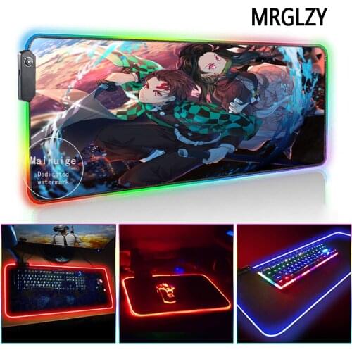 MRGLZY Anime Kimetsu no Yaiba LED Light RGB Gamer Demon Slayer Large Mouse Pad DeskMat Gaming Accessories for Laptop Keyboard