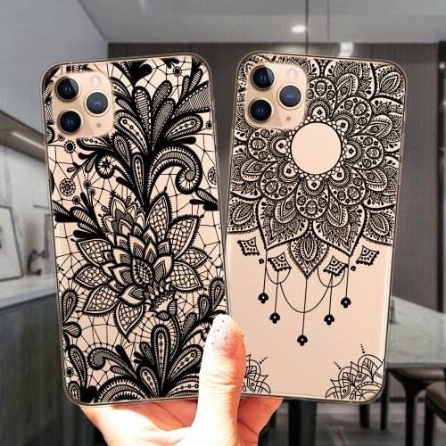 Black Sexy Floral Vintage Lace Flower Silicone Phone Case Cover For iPhone 12 Mini 11 Pro XS Max X XR 6 6S 7 8 Plus 5 5S SE 2020