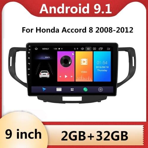 For Honda Accord 8 2008 2009 2010 2011 2012 Car Radio Multimedia Video Player Navigation GPS 9 inch Android 9.1 2din 2 din dvd