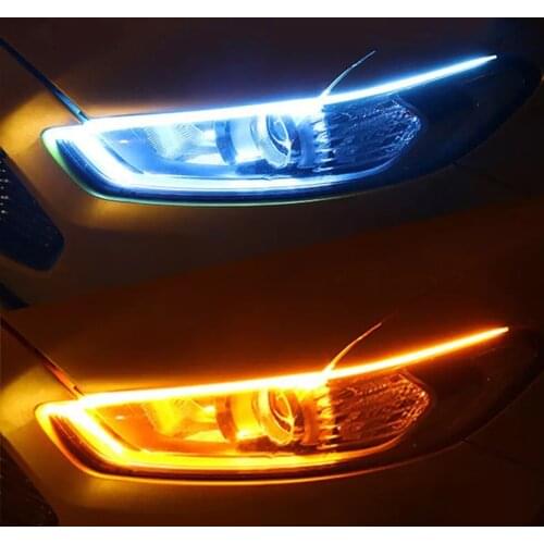 2pcs LED DRL Car Daytime Running Light Flexible Waterproof Strip Auto Headlights White Turn Signal Yellow Brake Flow Lights 12V