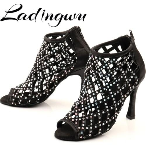 Ladingwu Black Dance Shoes Woman Shoes Dance Latin Sparkle Rhinestone Women Ballroom Dance Shoes Latin Tango Dance Shoes 10cm