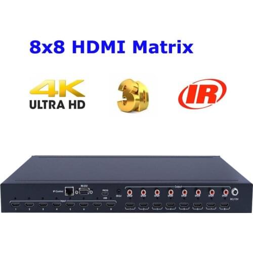 PUZHIJIE 8X8 HDMI Matrix Switcher 4K2K 60HZ Ultra HD 8 Displays HDMI 2.0 Supports HDCP 2.2 / 1.4 EDID DTS Dolby 1080P HDTV