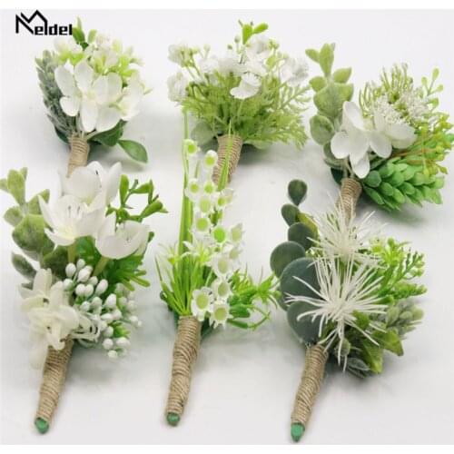 Meldel Corsage Groom Boutonniere Men Orchid Pin White Green Artificial Convallaria Flowers Lily Of The Valley Wedding Supplies