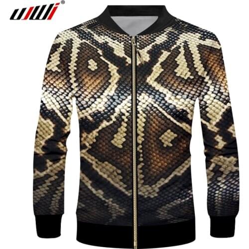 UJWI New Trend Animal snake skin Mens Zip Jacket 3D Punk Rock Man Zipper Coat Printed Fashion Streetwear Unisex Clothing