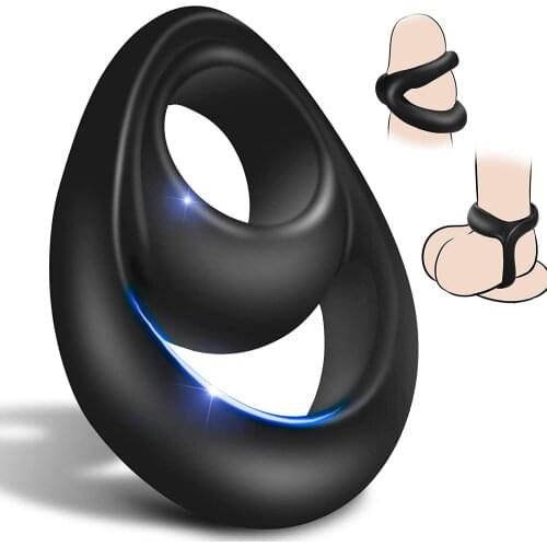 Male double Silicone penis lock cock Ring Erection Delay Ejaculation Reusable Condom Enlargement ball stretcher Sex Toy for Men