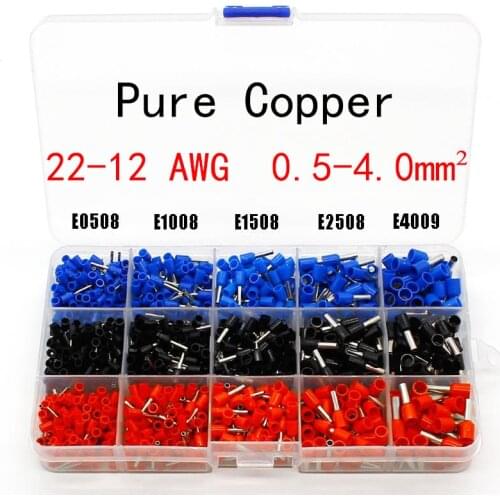 1065pcs/set 3 colors 22~12AWG Wire Copper Crimp Connector Insulated Cord Pin End Terminal Bootlace cooper Ferrules kit set