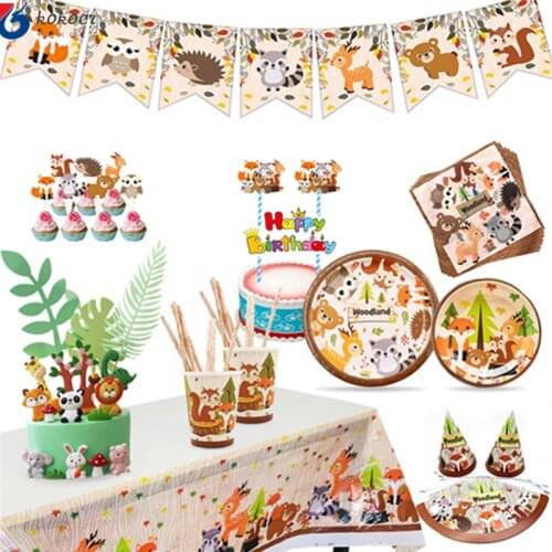 Jungle Theme Party Decor Supply Disposable Tableware Set Forest Animal Fox Hedgehog Balloon plate cup Baby Shower Kid Birthday