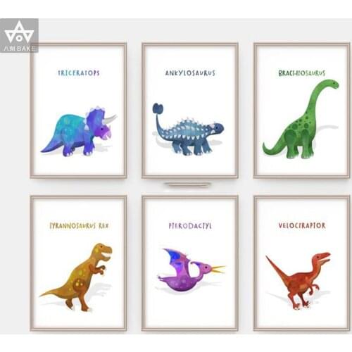 Wall Art Canvas Painting Dinosaur Animal Art Prints Nordic Colorful Posters And Prints Wall Pictures Baby Kids Boys Room Decor