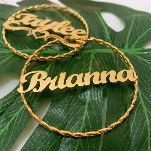 New Arrival Nameplate Earrings Name Custom Twist Hoop Earrings Letter Earrings Round Custom Name Earrings Female Hoop Earrings