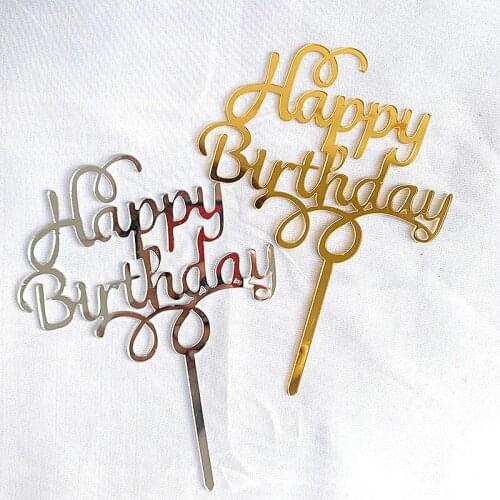 New Acrylic Happy Birthday Cake Topper Gold Sliver Cupcake Topper For Kids Gilrs Birthday Party Cake Decorations Baby Shower