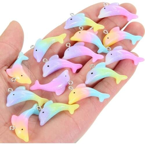 BULK! 20 Plastic Dolphin Charms Ombre Kawaii 33*17mm Gradient Dolphin Resin Cabochon Supply Craft Dolphin Pendant Animal Charms