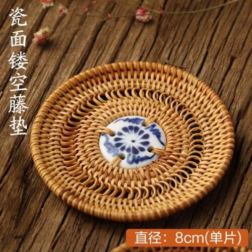 Autumn Rattan Rattan Mat Hollow Flower Dish Rattan Coaster Handmade Cup Saucer Tea Set Tea Cup Mat Saucer