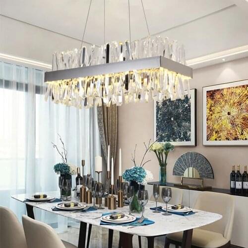 Modern Crystal Chandelier For Dining Room Rectangle Design Kitchen Island Lighting Fixtures Chrome LED Crystal Lustre