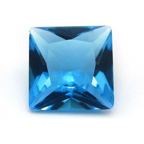 Glass Seablue Crystal Fancy Stone Princess Cut 2x2mm-12x12mm Loose Synthetic Gemstone For Jewelry