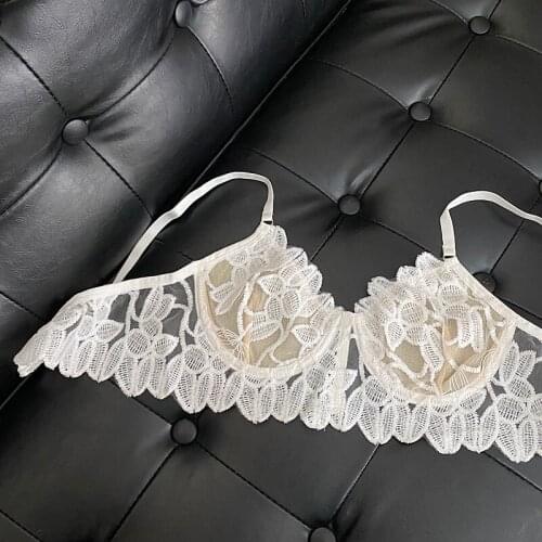 Ultra-thin three-dimensional embroidered bra, beautiful sexy white lace sexy lingerie non-stretch underwear cover for women