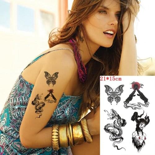 Waterproof Temporary Tattoo Sticker Snake Butterfly Shofar Demon Stickers Fake Tatto Flash Tatoo Body Art for Men Women Kids
