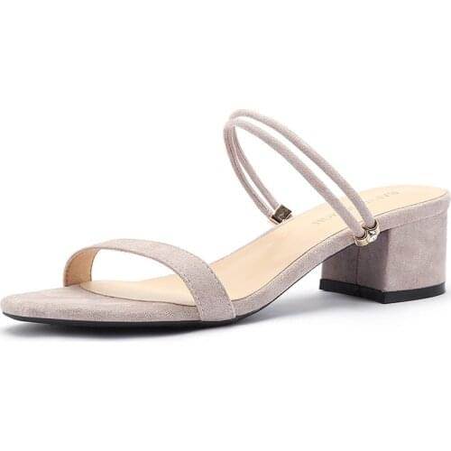 2020 Top seller - Women sandals Flock Slip On 4CM Thick High Heels Round Toe Shallow Back Strap sandal for women shoes size35-40