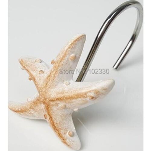 12 Pcs/Set Mediterranean Seashell Starfish Shower Curtain Ring Hook Bathroom Hanger Hooks Rails Curtain Decor ZA6917
