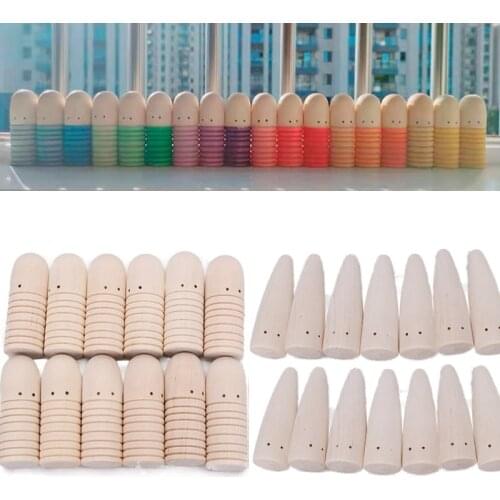 18pcs Basswood Baby Toys 6.5cm Rainbow Blocks Wooden Toys Large Rainbow Stacker Wave Flame Earth Montessori Educational Toy