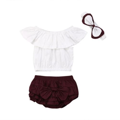 Boutique girl costume 3pcs Newborn Baby Girl Summer Outfit Set Off-shoulder Tops T-shirt +Pants Shorts